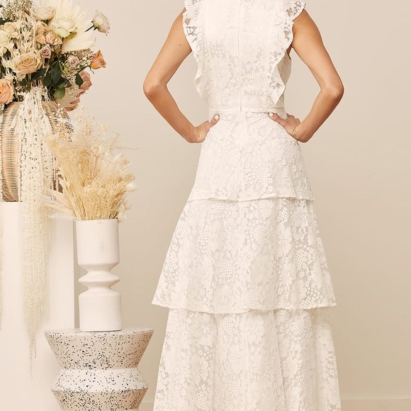 LULU’S | Molinetto White Lace Ruffled Tiered Sleeveless Maxi Dress - Picture 2 of 5